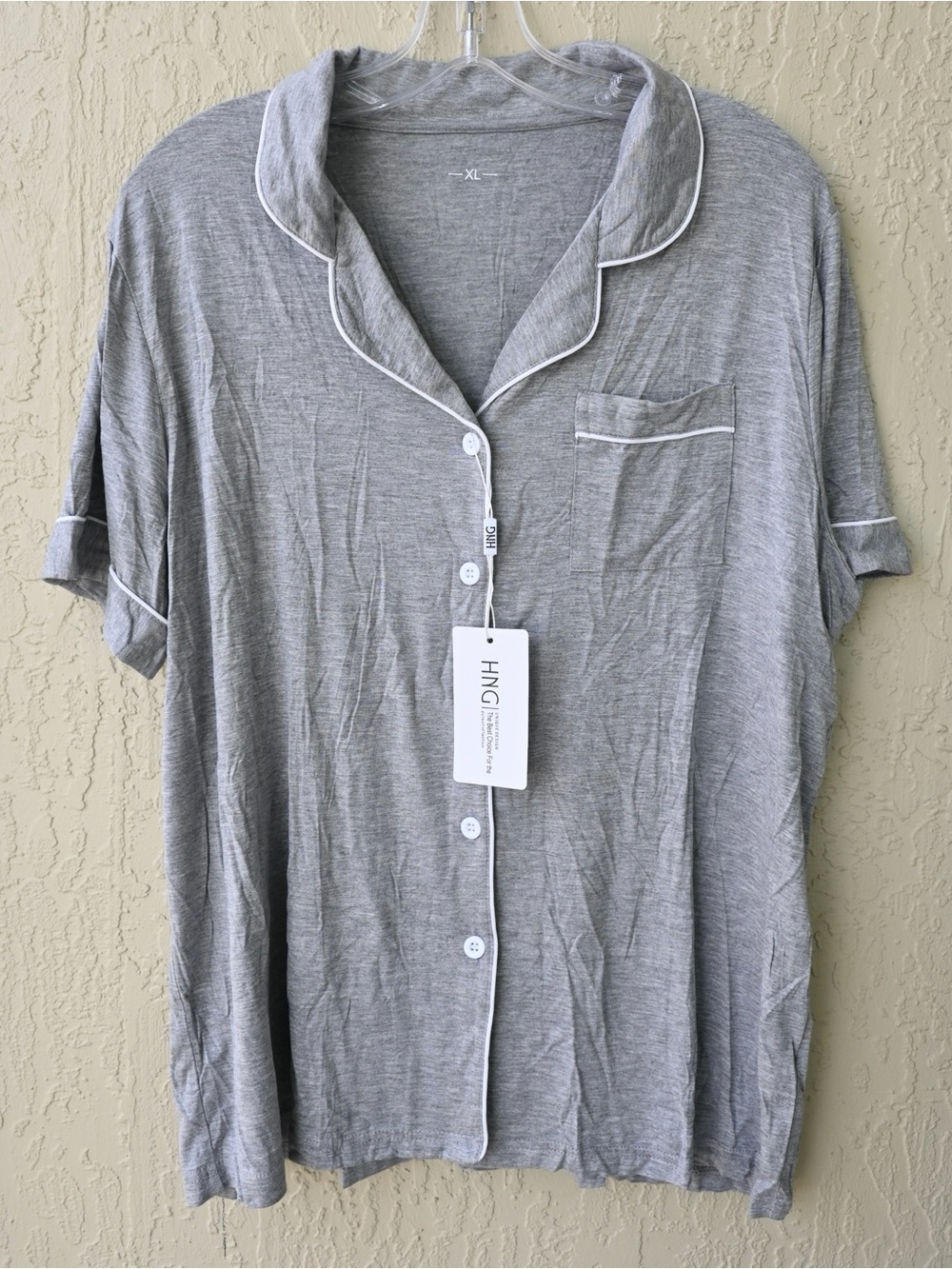 Women's Short Sleeve and Shorts Grey Knit Pajama Set with White Piping